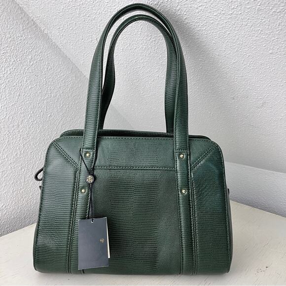 Brooks Brothers green exotic embossed lambskin leather medium satchel NEW - Picture 1 of 13
